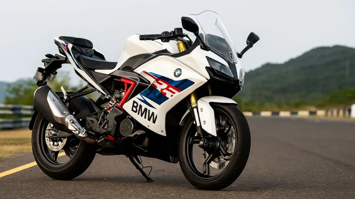 BMW G 310 RR side profile with M-Sport graphics