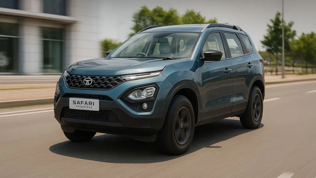 Tata Safari Adventure+ front view with LED DRLs and grille