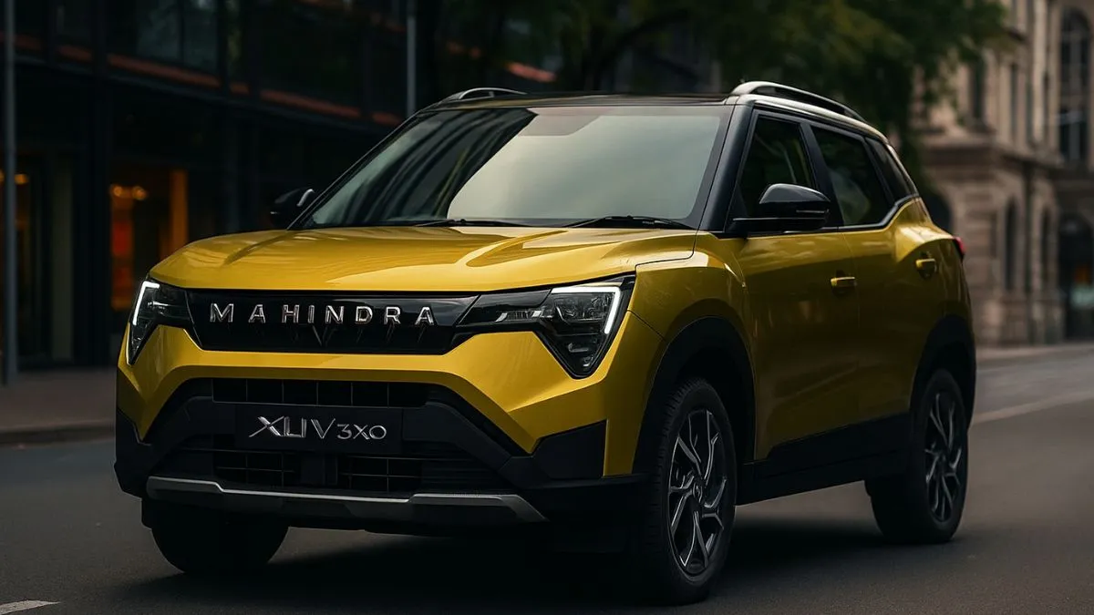 Mahindra XUV 3XO 2025 exterior front design with LED DRLs and black grille