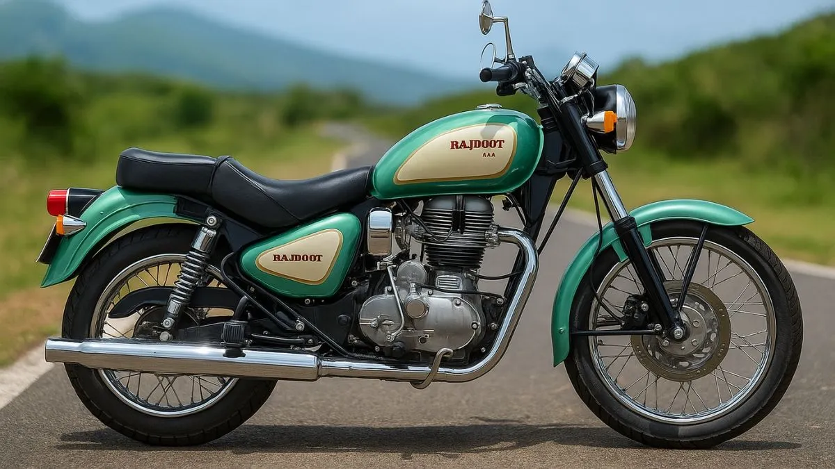 Rajdoot 350 classic look with teardrop tank and chrome detailing